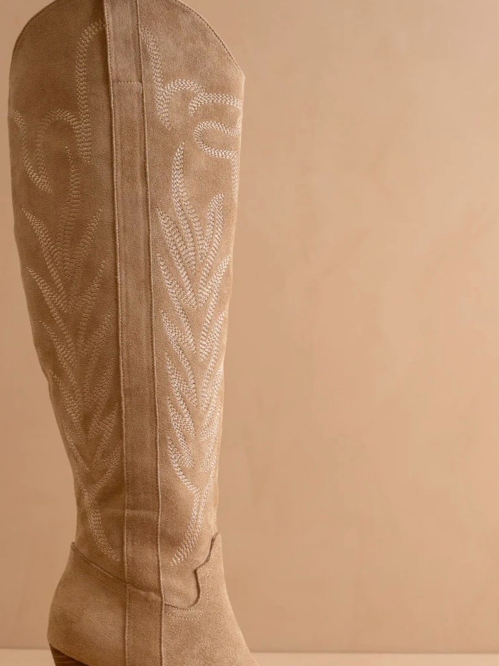 Over-the-Knee Beige Suede Western Boots - Picture 2 of 14